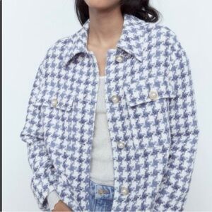 Zara Navy and Cream Houndstooth Jacket